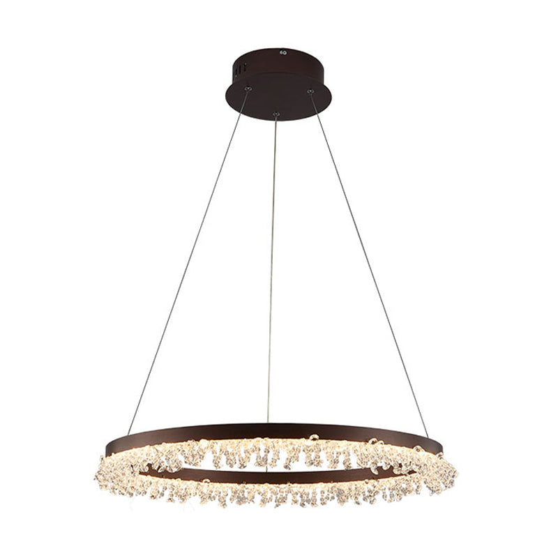 Contemporary Crystal Led Chandelier Light: Brown Round Hanging Lamp Natural Light For Bedroom -