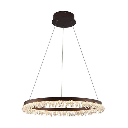 Contemporary Crystal Led Chandelier Light: Brown Round Hanging Lamp Natural Light For Bedroom -