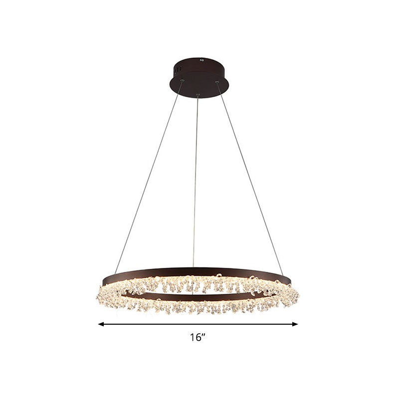 Contemporary Crystal Led Chandelier Light: Brown Round Hanging Lamp Natural Light For Bedroom -