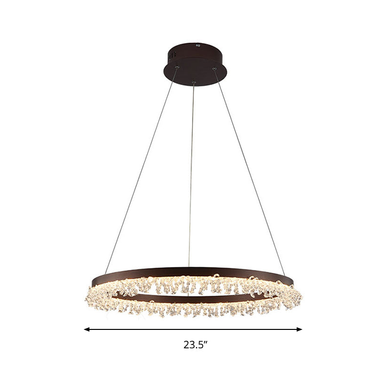 Contemporary Crystal Led Chandelier Light: Brown Round Hanging Lamp Natural Light For Bedroom -