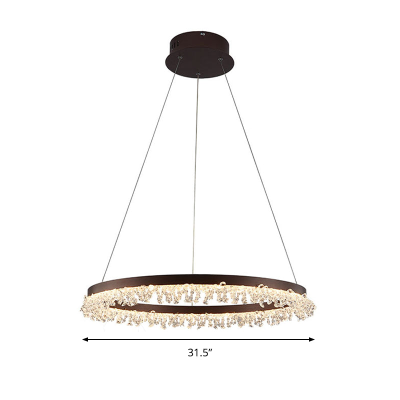 Contemporary Crystal Led Chandelier Light: Brown Round Hanging Lamp Natural Light For Bedroom -