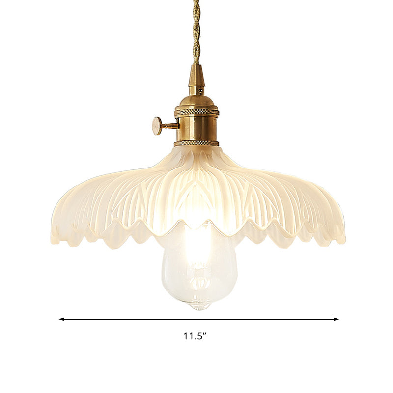 Brass Scalloped Pendant Ceiling Light With Frosted Glass For Living Room - Farmhouse Hanging Lamp