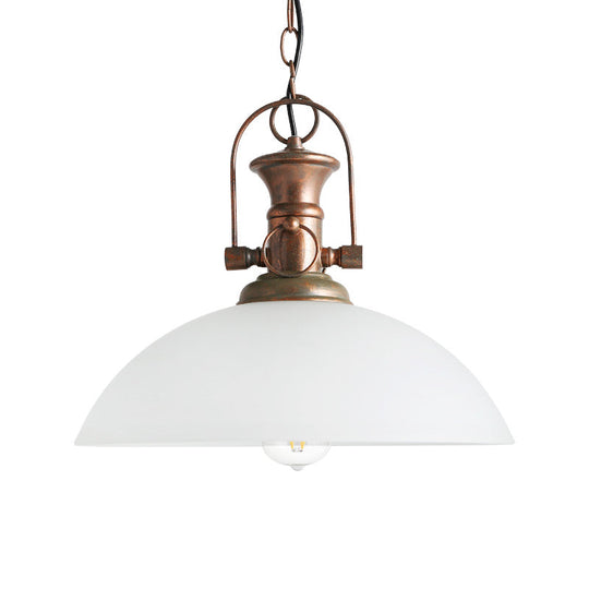 Industrial Dome Pendant Light - 12"/15.5" Wide - White/Green Glass - Rust Finish