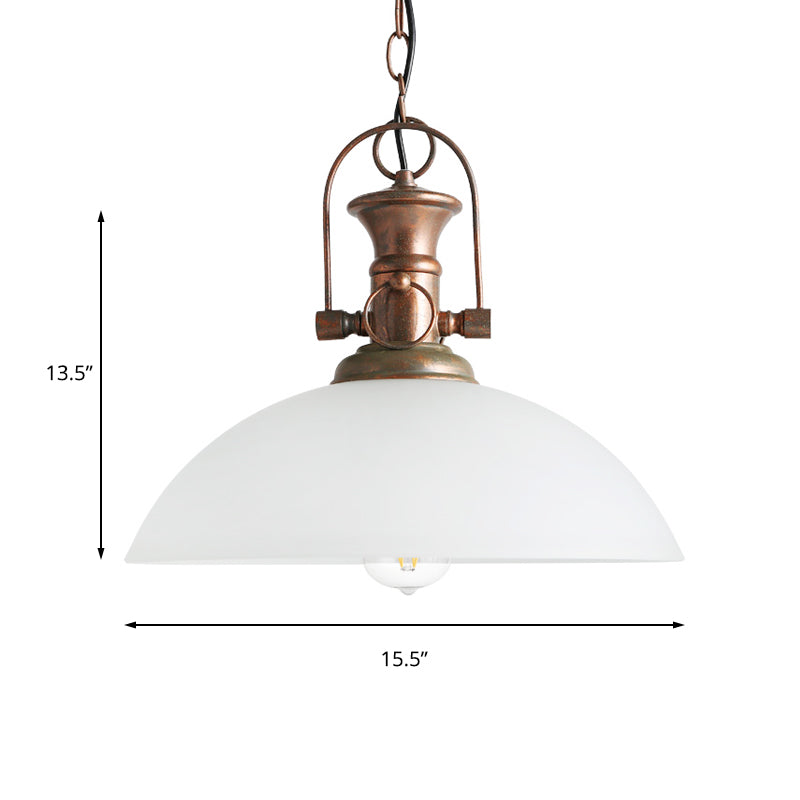 Industrial Dome Pendant Light - 12"/15.5" Wide - White/Green Glass - Rust Finish