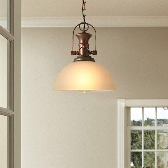 Industrial Dome Pendant Light - 12"/15.5" Wide - White/Green Glass - Rust Finish