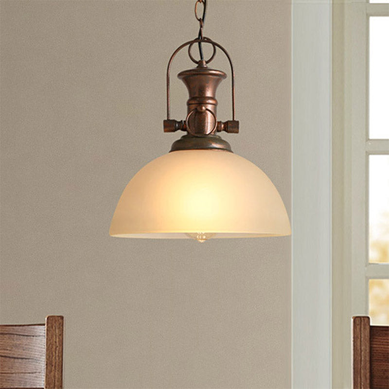 Industrial Dome Pendant Light - 12"/15.5" Wide - White/Green Glass - Rust Finish