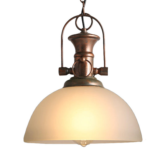 Industrial Dome Pendant Light - 12"/15.5" Wide - White/Green Glass - Rust Finish