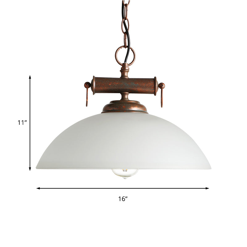 Brass Farmhouse Pendant Lamp with White Glass Shade and Chain