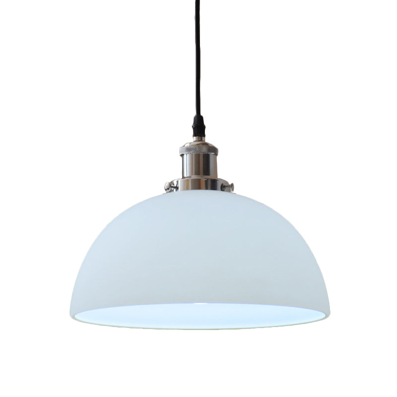 Industrial Chrome Dome Ceiling Light With White Glass - Stylish Pendant Lighting Fixture For Living