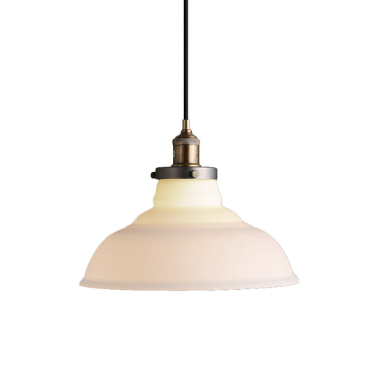 White Glass Single-Bulb Farmhouse Barn Pendant Light - Brass Finish, Ideal for Living Room Ceiling