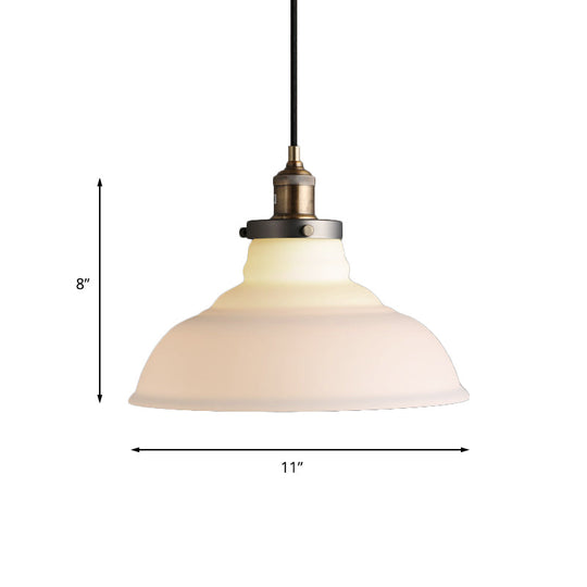 White Glass Single-Bulb Farmhouse Barn Pendant Light - Brass Finish, Ideal for Living Room Ceiling