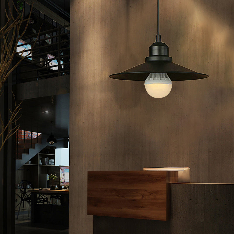 Black Industrial Flared Ceiling Pendant Light - Metal Hanging Lamp for Dining Table