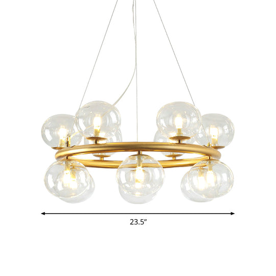 Modern 12-Bulb Gold Chandelier With Clear Glass Shade - Stylish Globe Suspension Light