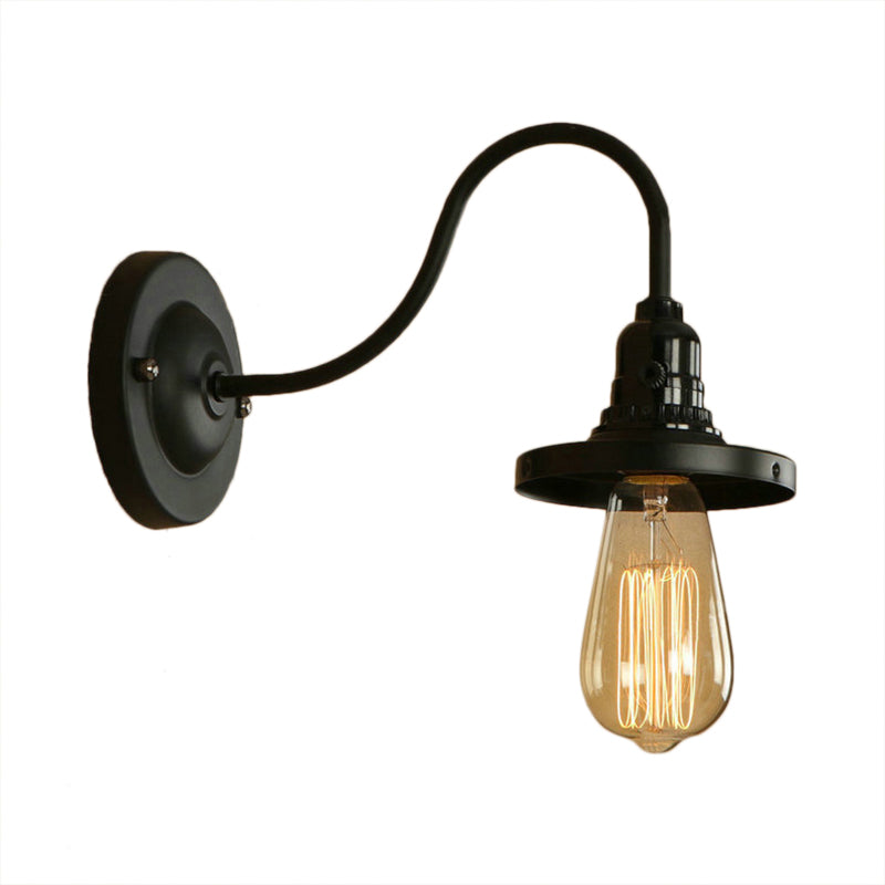 Farmhouse Gooseneck Arm Dining Room Wall Sconce - Black Finish Lighting With Bare Bulb