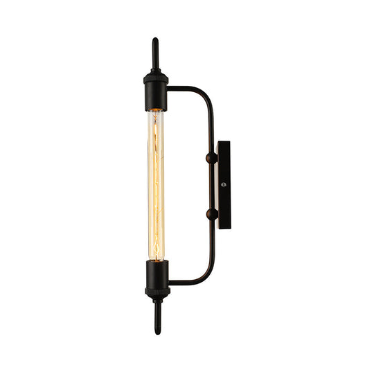 Black Metal Linear Wall Mount Light With Exposed Bulb Loft - Balcony Lighting