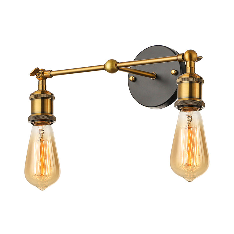 Exposed Sconce Light: 2-Light Industrial Brass Finish Fixture For Coffee Shop