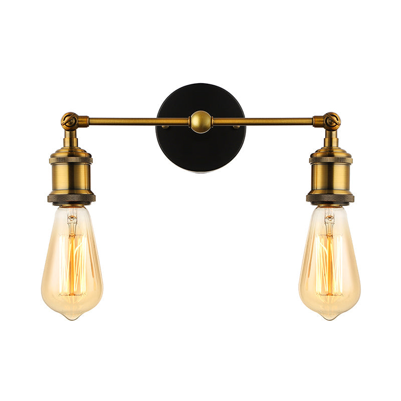 Exposed Sconce Light: 2-Light Industrial Brass Finish Fixture For Coffee Shop