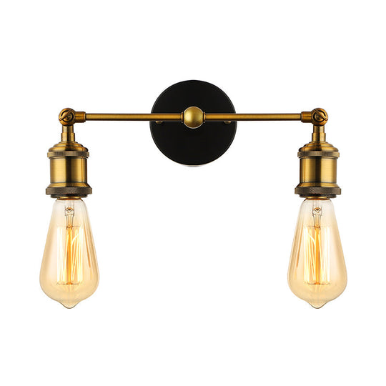 Exposed Sconce Light: 2-Light Industrial Brass Finish Fixture For Coffee Shop