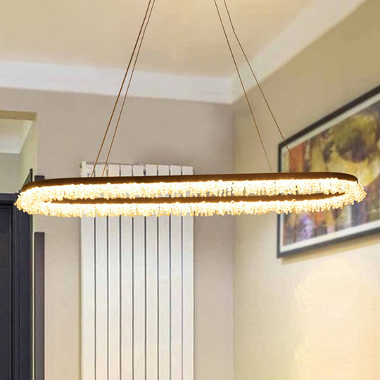 Contemporary Crystal Brown Led Chandelier Pendant Light - Elliptical Suspension Lamp In