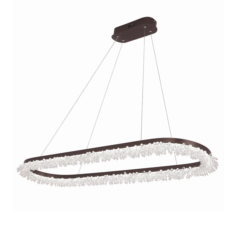 Contemporary Crystal Brown Led Chandelier Pendant Light - Elliptical Suspension Lamp In