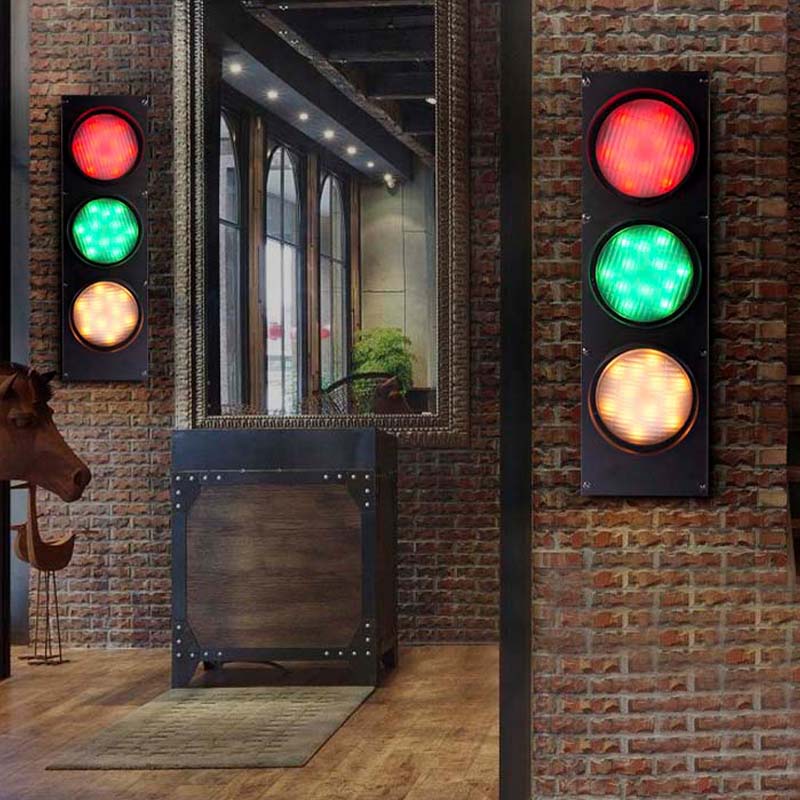 Industrial Led Wall Lighting - Creative Traffic Light Mount With 3 Black Lights Perfect For Bars /