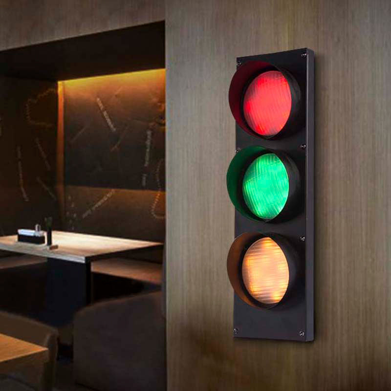 Industrial Led Wall Lighting - Creative Traffic Light Mount With 3 Black Lights Perfect For Bars