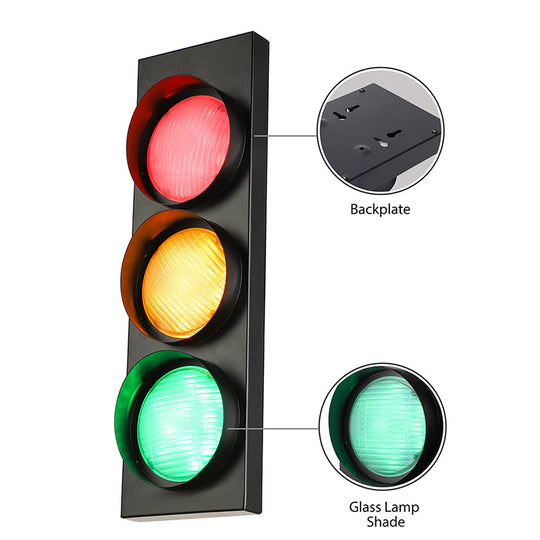 Industrial Led Wall Lighting - Creative Traffic Light Mount With 3 Black Lights Perfect For Bars