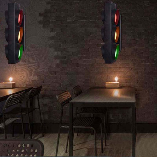 Industrial Led Wall Lighting - Creative Traffic Light Mount With 3 Black Lights Perfect For Bars /