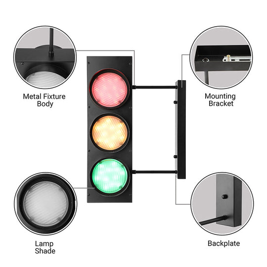 Industrial Led Wall Lighting - Creative Traffic Light Mount With 3 Black Lights Perfect For Bars