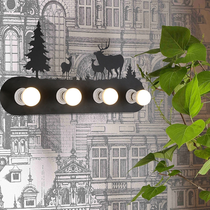 Lodge Open Bulb Wall Light With Nature-Inspired 4-Bulb Metallic Sconce In Black Indoor Use