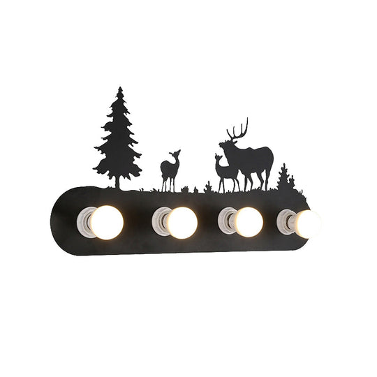 Lodge Open Bulb Wall Light With Nature-Inspired 4-Bulb Metallic Sconce In Black Indoor Use