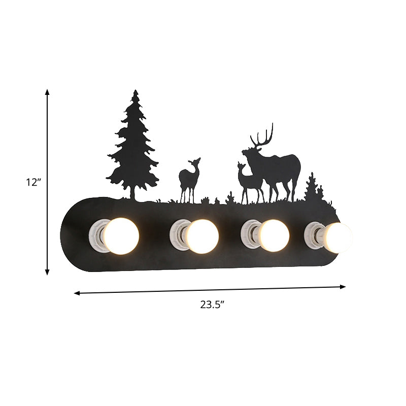 Lodge Open Bulb Wall Light With Nature-Inspired 4-Bulb Metallic Sconce In Black Indoor Use