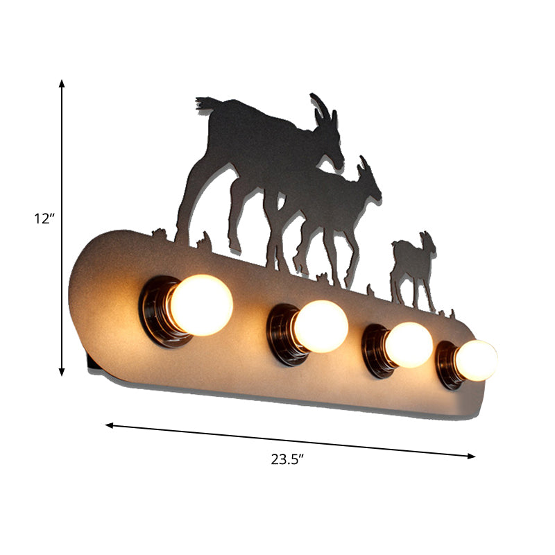 Lodge Open Bulb Wall Light With Nature-Inspired 4-Bulb Metallic Sconce In Black Indoor Use