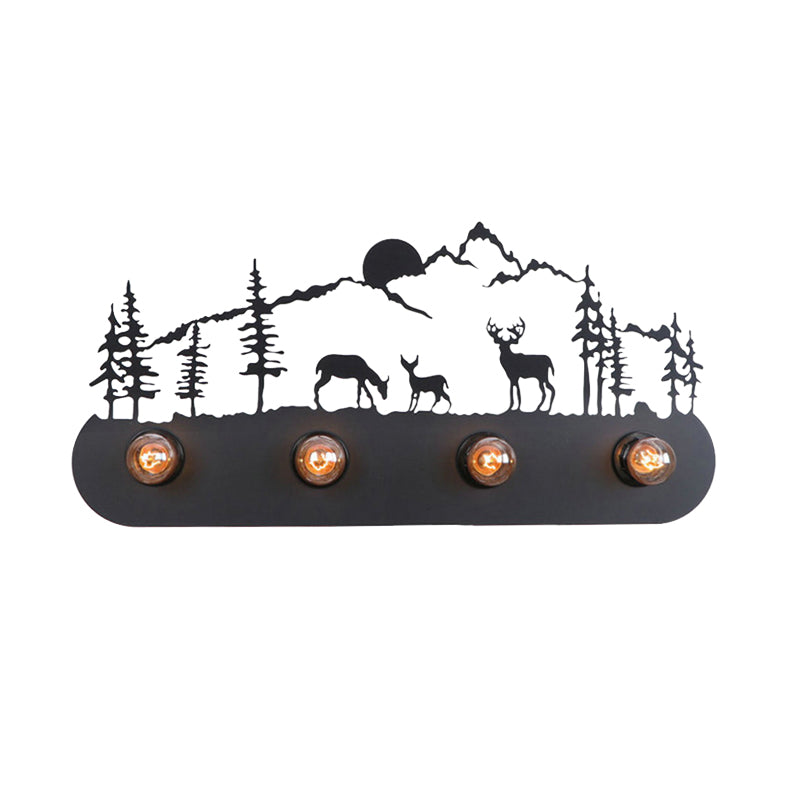 Lodge Open Bulb Wall Light With Nature-Inspired 4-Bulb Metallic Sconce In Black Indoor Use