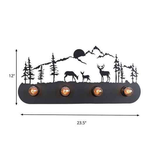 Lodge Open Bulb Wall Light With Nature-Inspired 4-Bulb Metallic Sconce In Black Indoor Use