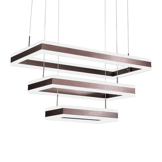 Contemporary Brown Rectangular Led Chandelier - Warm/White Light 1/2/3-Light Acrylic Pendant