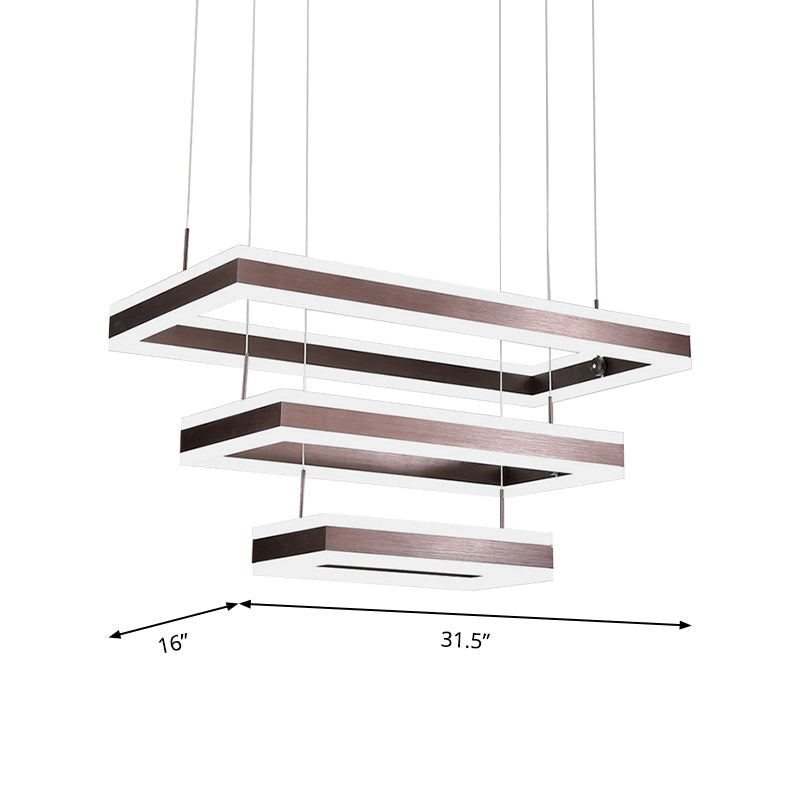 Contemporary Brown Rectangular Led Chandelier - Warm/White Light 1/2/3-Light Acrylic Pendant