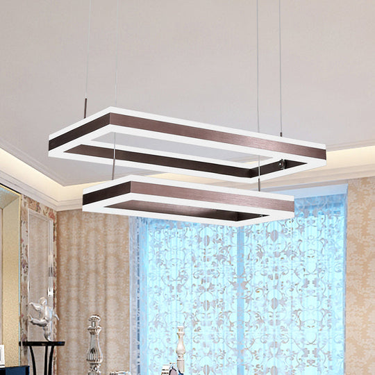 Contemporary Brown Rectangular Led Chandelier - Warm/White Light 1/2/3-Light Acrylic Pendant