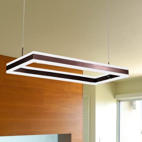 Contemporary Brown Rectangular Led Chandelier - Warm/White Light 1/2/3-Light Acrylic Pendant 1 /