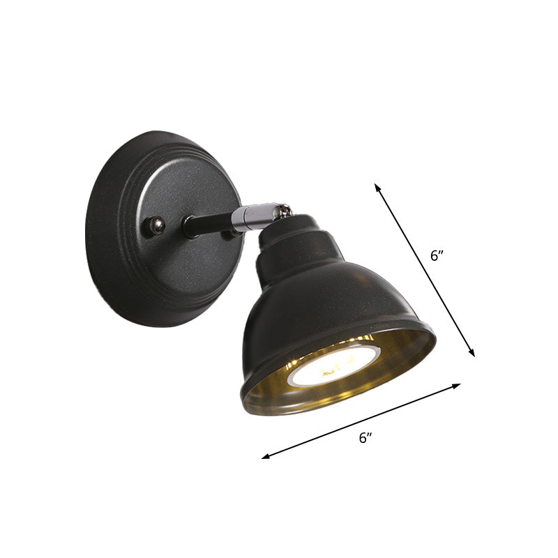 Vintage Mini Domed Metal Wall Lamp - Rotatable 1-Light Fixture In Black