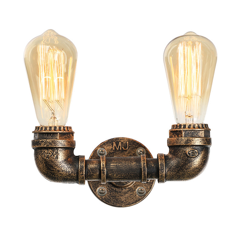 Vintage Industrial Metal Wall Mount Sconce With Dual Heads - Black/Antique Brass Finish For Living