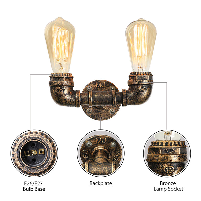 Vintage Industrial Metal Wall Mount Sconce With Dual Heads - Black/Antique Brass Finish For Living