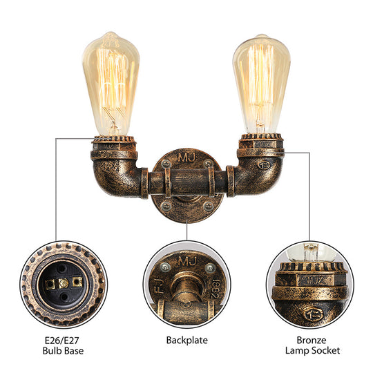 Vintage Industrial Metal Wall Mount Sconce With Dual Heads - Black/Antique Brass Finish For Living