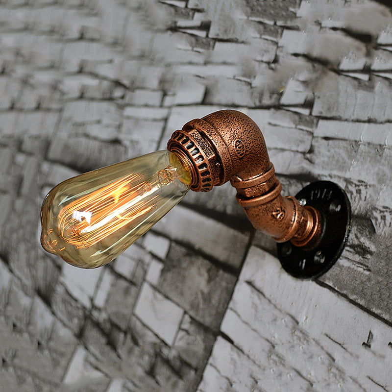 Rustic Copper/Bronze Wrought Iron Sconce Wall Light - Industrial Pipe Design Stairway Lighting (1