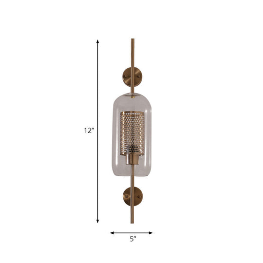 Cylindrical Wall Sconce: Silver/Gold Industrial Light Fixture 1-Light Smoke Glass 5/6 Wide