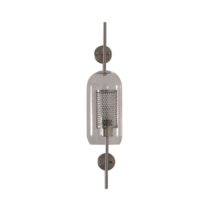 Cylindrical Wall Sconce: Silver/Gold Industrial Light Fixture 1-Light Smoke Glass 5/6 Wide