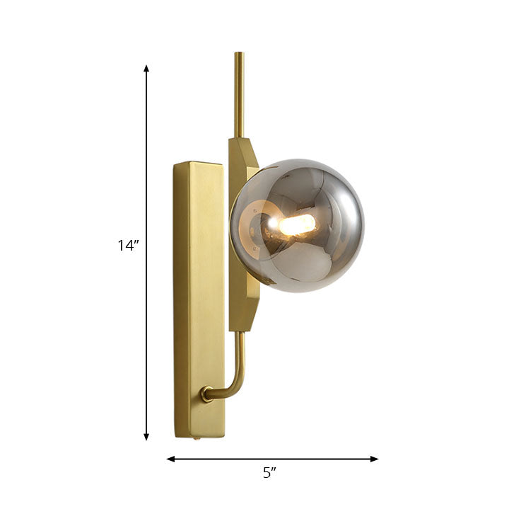 Modern Brass Wall Sconce With Sphere Glass Shade - Led Bedroom Lighting In Smoky/White/Amber