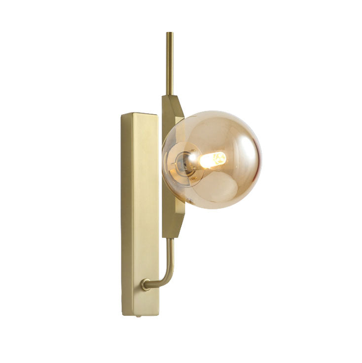 Modern Brass Wall Sconce With Sphere Glass Shade - Led Bedroom Lighting In Smoky/White/Amber