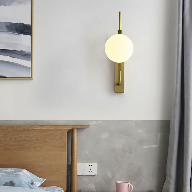 Modern Brass Wall Sconce With Sphere Glass Shade - Led Bedroom Lighting In Smoky/White/Amber