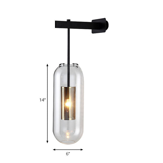 Modern Wall Mounted Clear Glass Cylinder Sconce Light Fixture - 1 Black/Gold